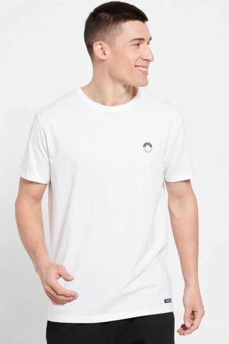 Funky Buddha ανδρικό βαμβακερό T-shirt μονόχρωμο με contrast logo print και patch - FBM007-010-04 Λευκό